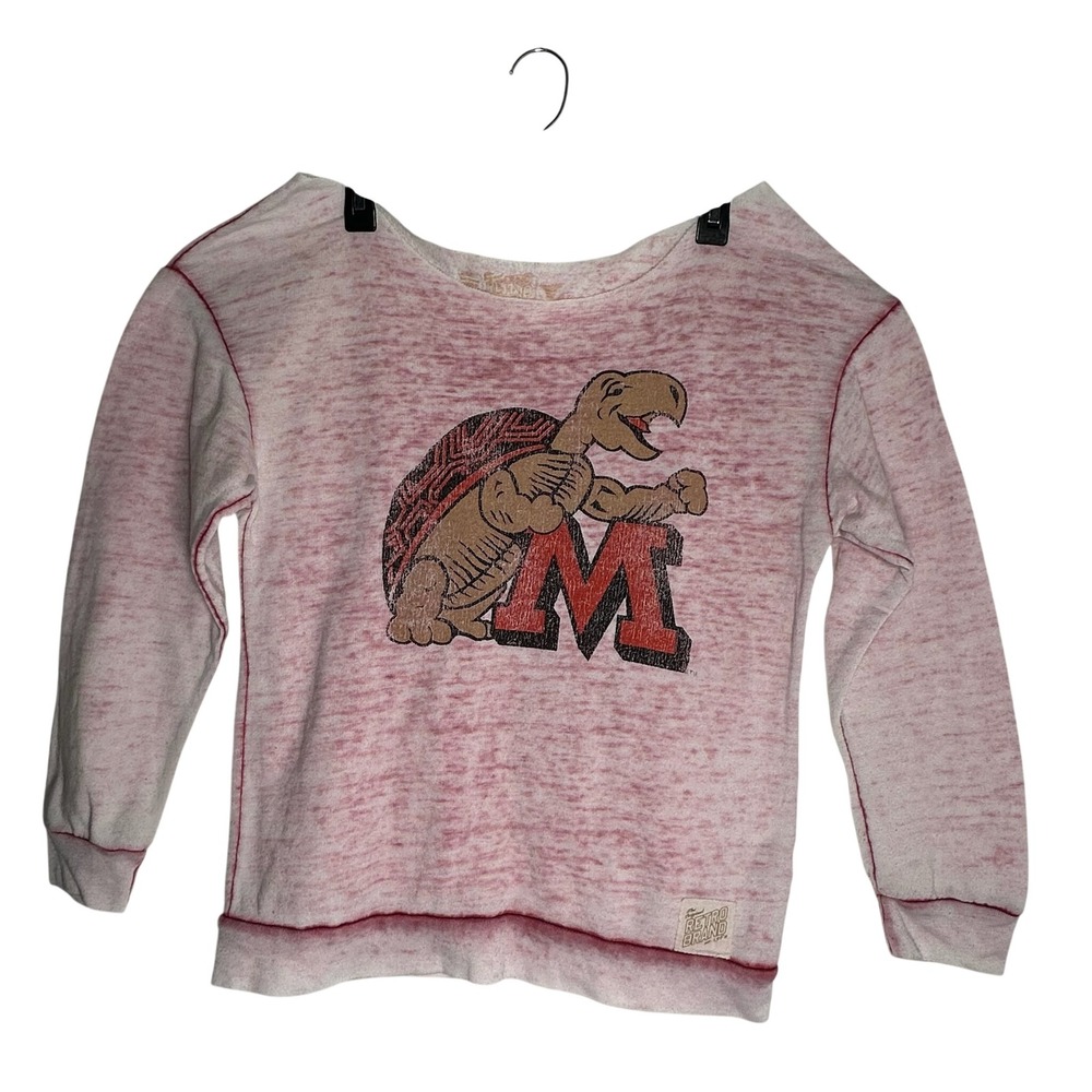 Retro Brand Maryland Terrapins Sweatshirt Medium Red White Burnout Scoop‎ Neck